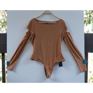 Guess Los Angeles Women's Corset Bodysuit Long Sleeve Cutout Brown Size M